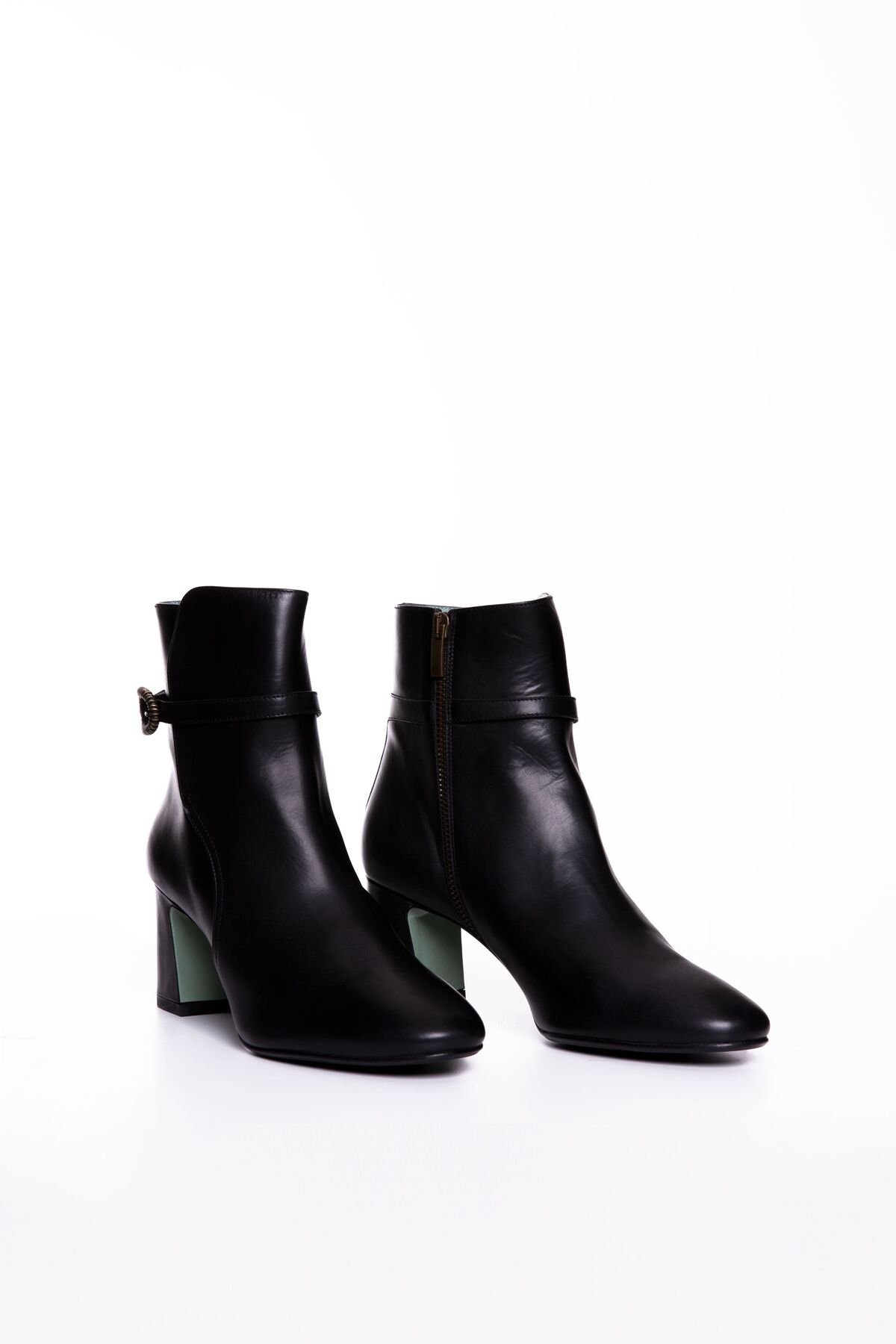 Buckle Detailed Black Heeled Boots