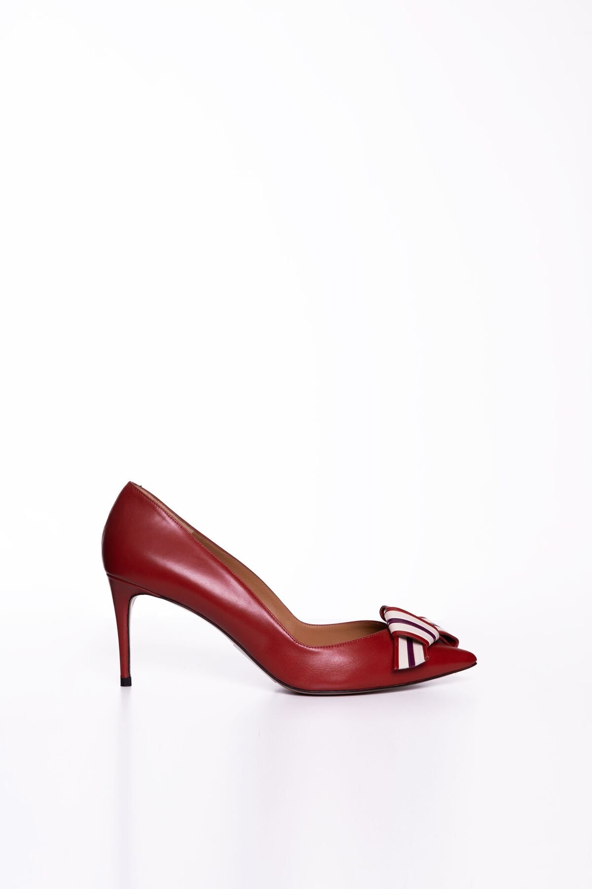 Bow Detailed Red Leather Heeled Shoes