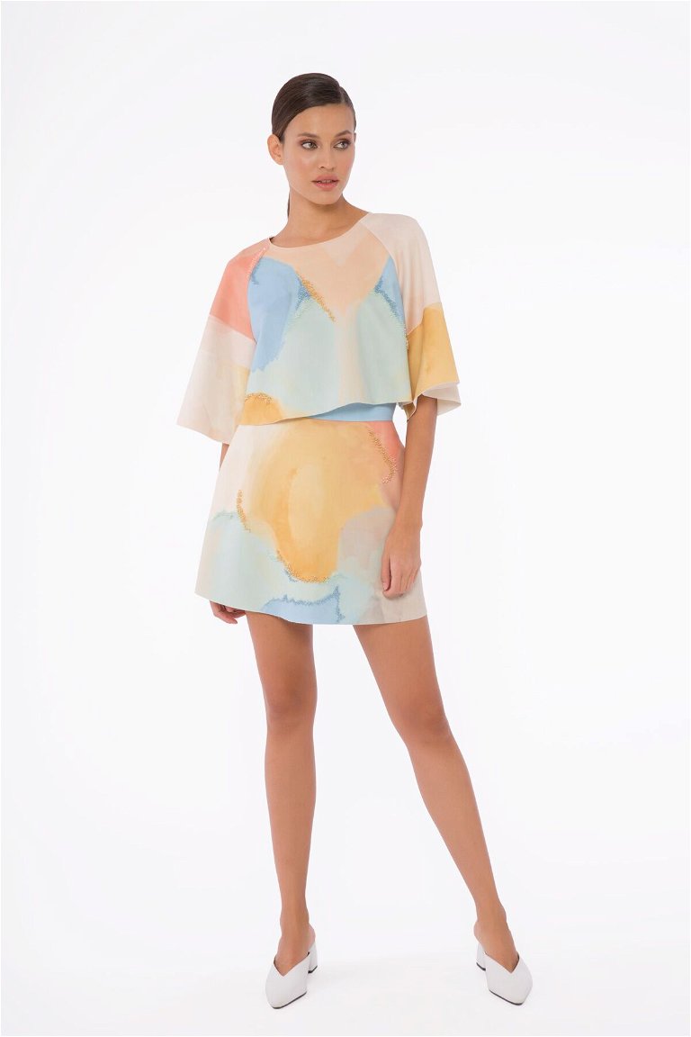 GIZIA - Color Printed Mini Flared Skirt