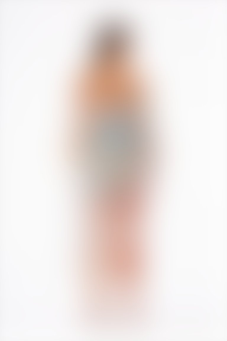 Pastel Desenli Nakış Detaylı Organze Turuncu Uzun Askılı Tül Elbise