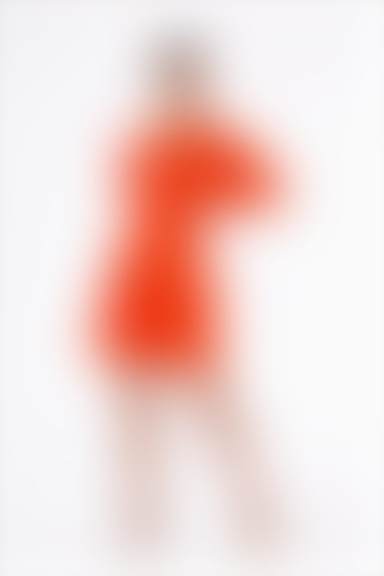 İşleme Ve Dantel Detaylı Kemerli Omuzları Açık Mini Turuncu Elbise