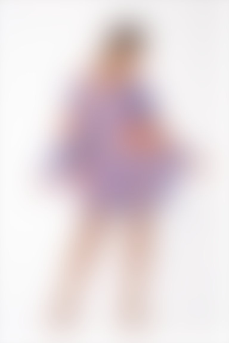 Desenli Şifon, Dantel Şerit Detaylı Pudra Mini Elbise