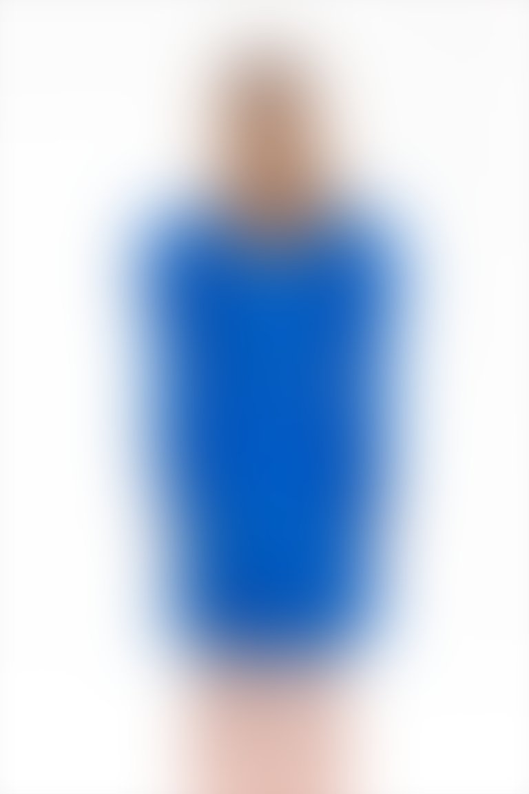 Uzun Kollu V Yaka Mini Mavi Elbise