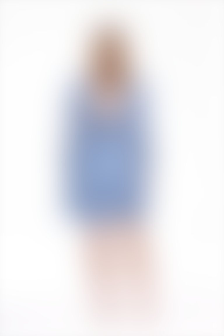 Sırtı Açık, Uzun Kollu Çiçek Baskılı Mavi Mini Elbise