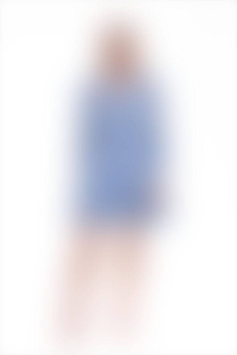 Sırtı Açık, Uzun Kollu Çiçek Baskılı V Yaka Mini Mavi Elbise