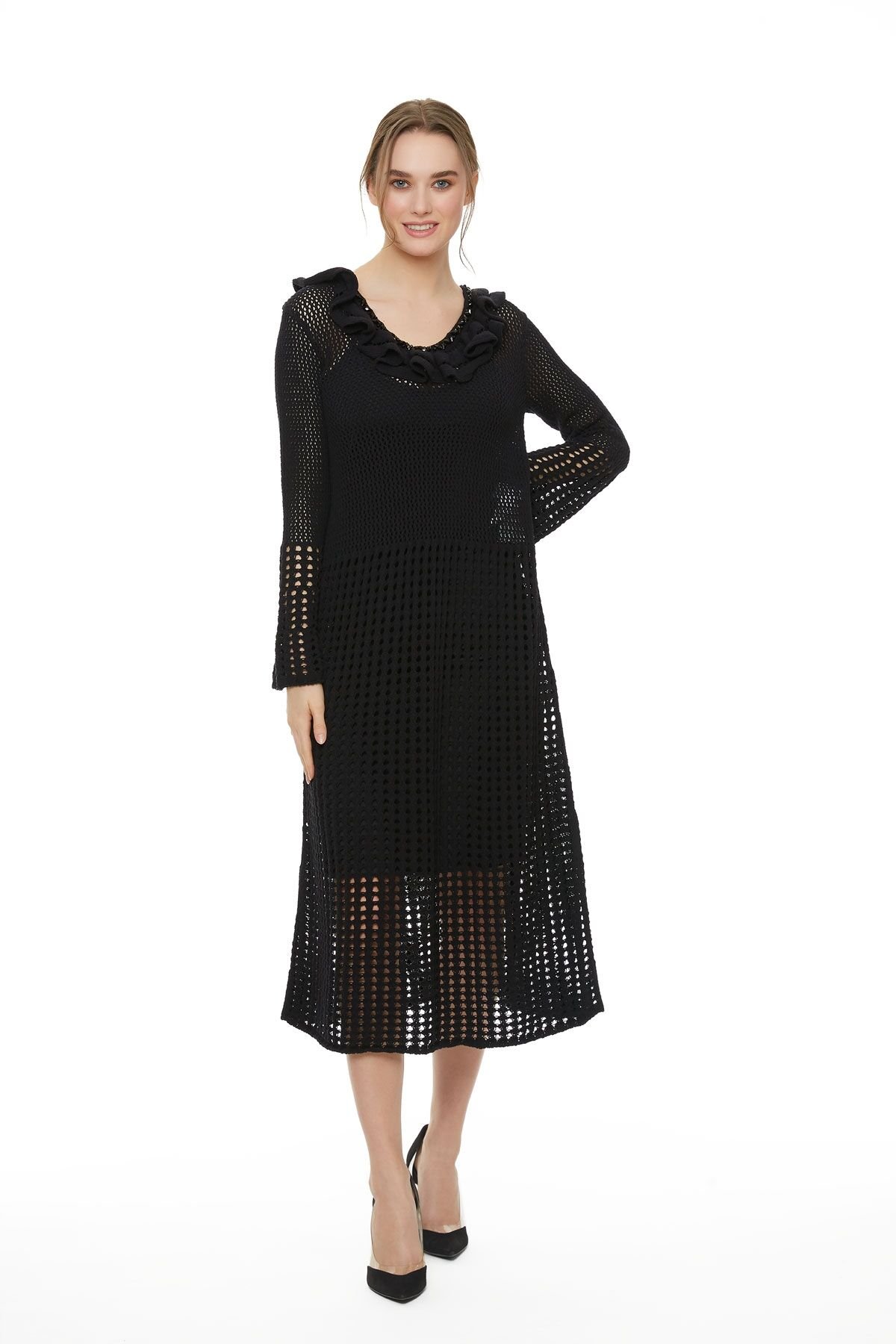 Black Knitwear Midi Length Dress