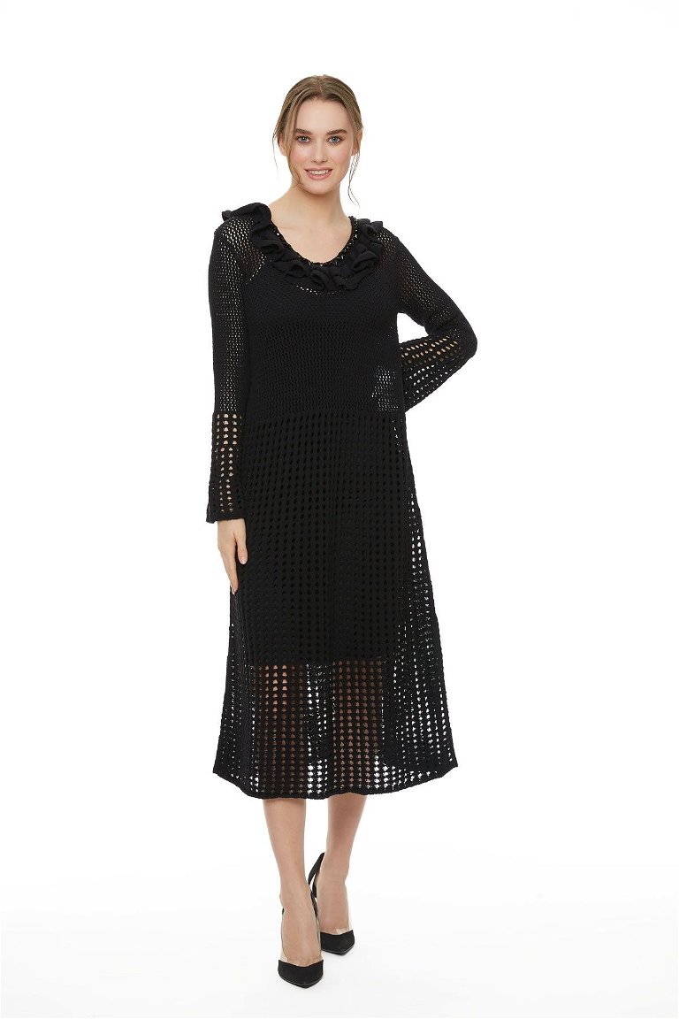 GIZIA - Black Knitwear Midi Length Dress