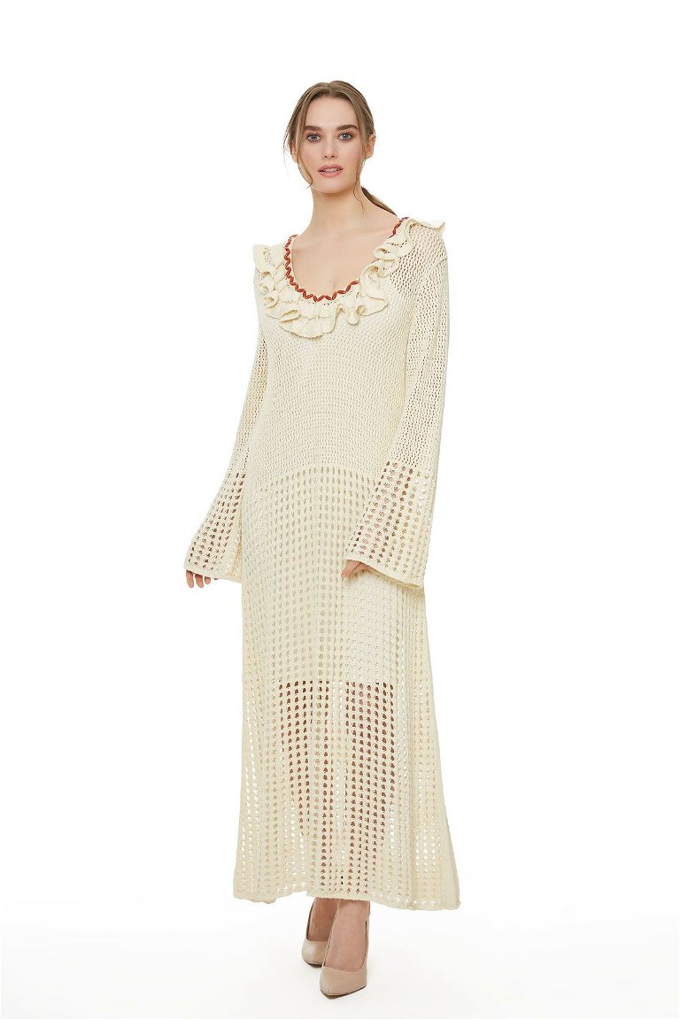 GIZIA - Beige Knitwear Midi Length Dress
