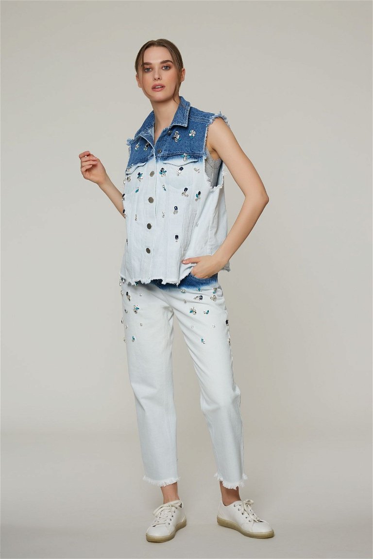 GIZIA - Two Color Washed Stone Embroidered Jeans