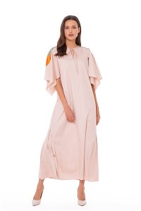GIZIA - Kollar Nakış Detaylı Pileli Bej Poplin Elbise