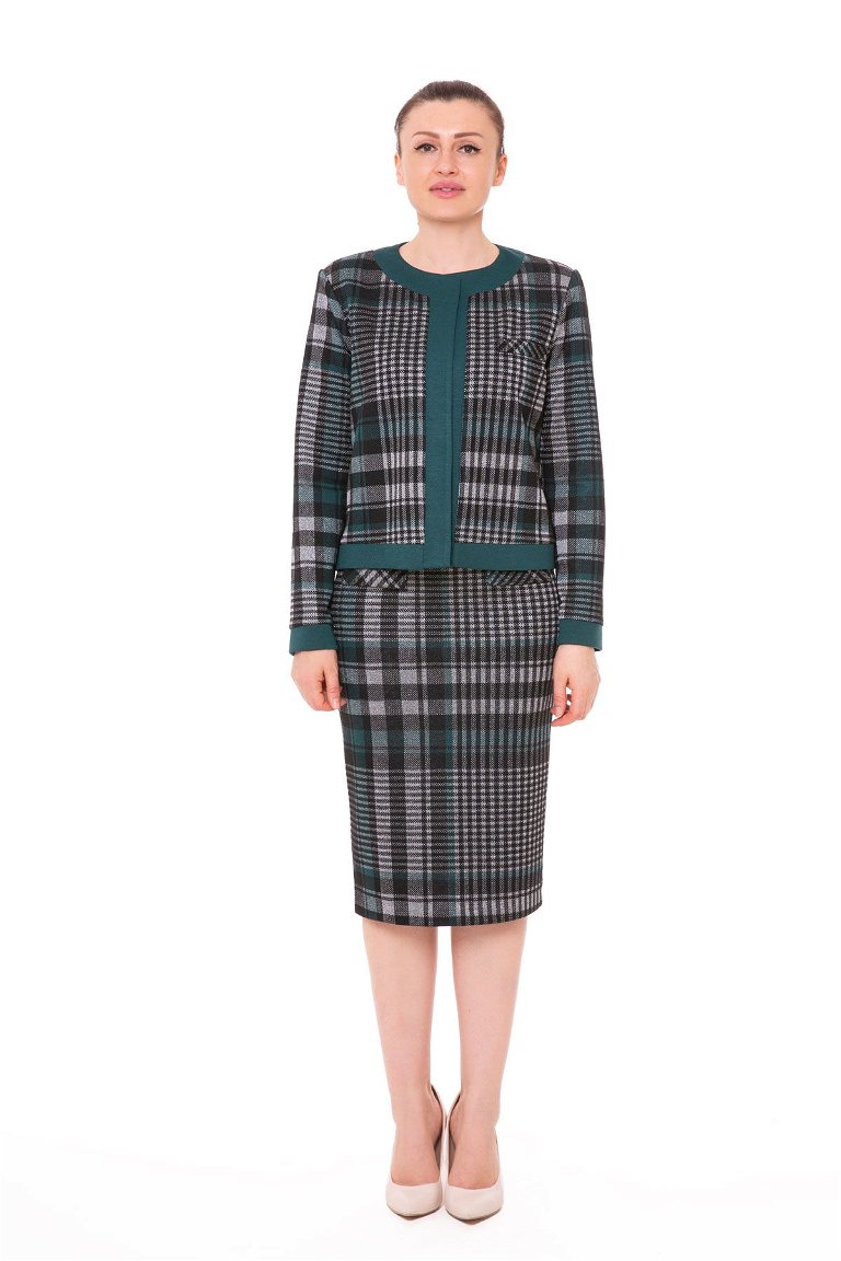 GIZIA - Plaid Knitted Contrast Green Triple Woman Suit