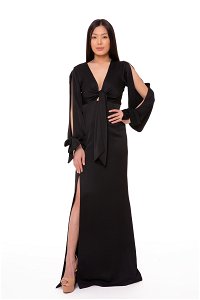  GIZIA - Bağlama Detaylı Siyah Uzun Gece Elbisesi