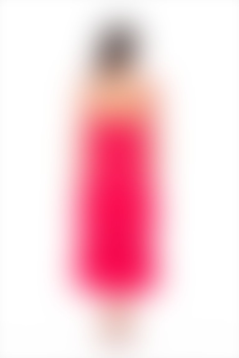 Pleated Detailed Midi Length Chiffon Fuchsia Dress