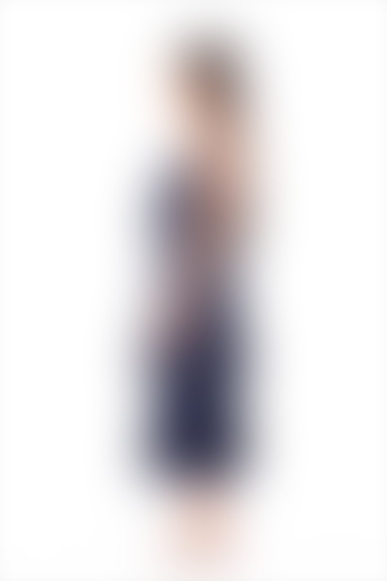 Pilise Detaylı Midi Boy Şifon Askılı Lacivert Elbise