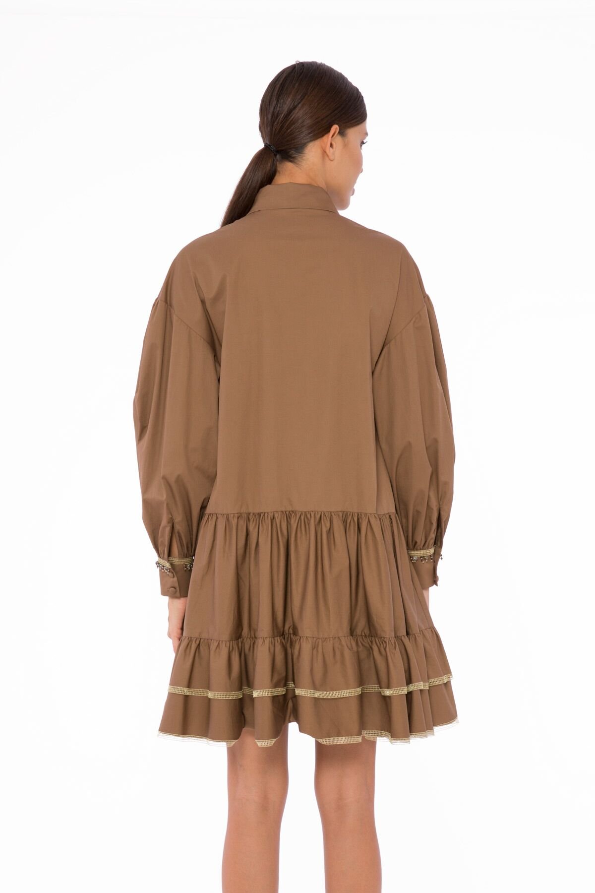 Godeli, Voluminous Sleeve Mini Brown Dress