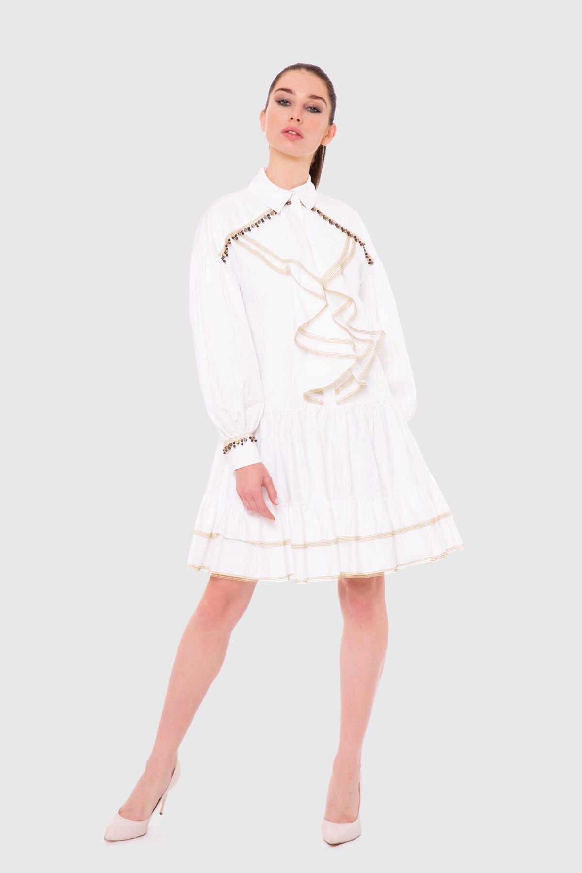 Godeli, Voluminous Sleeves Mini White Dress