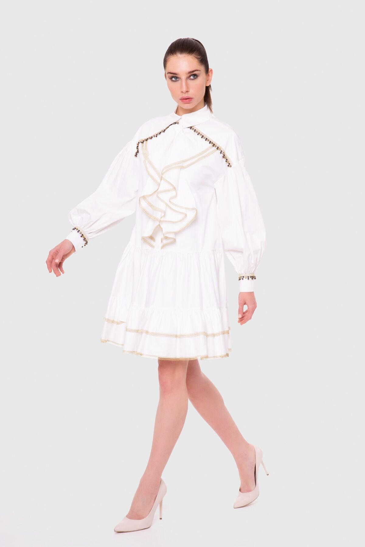 Godeli, Voluminous Sleeves Mini White Dress