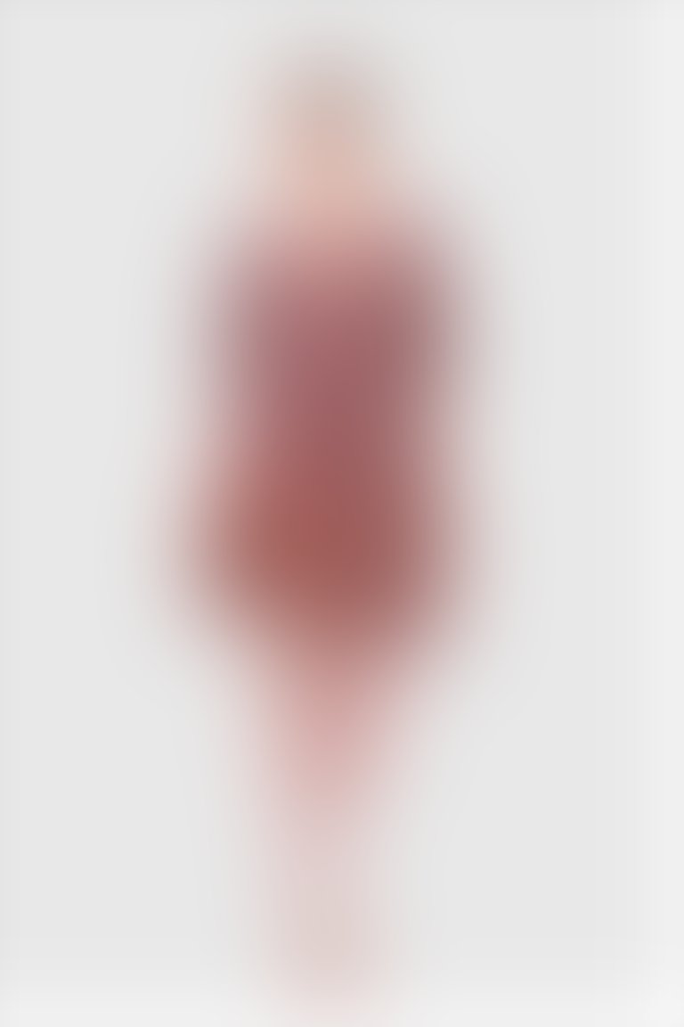 Kare Yaka Ve Şerit Detaylı Ekose Mini Boy Turuncu-Pudra Elbise