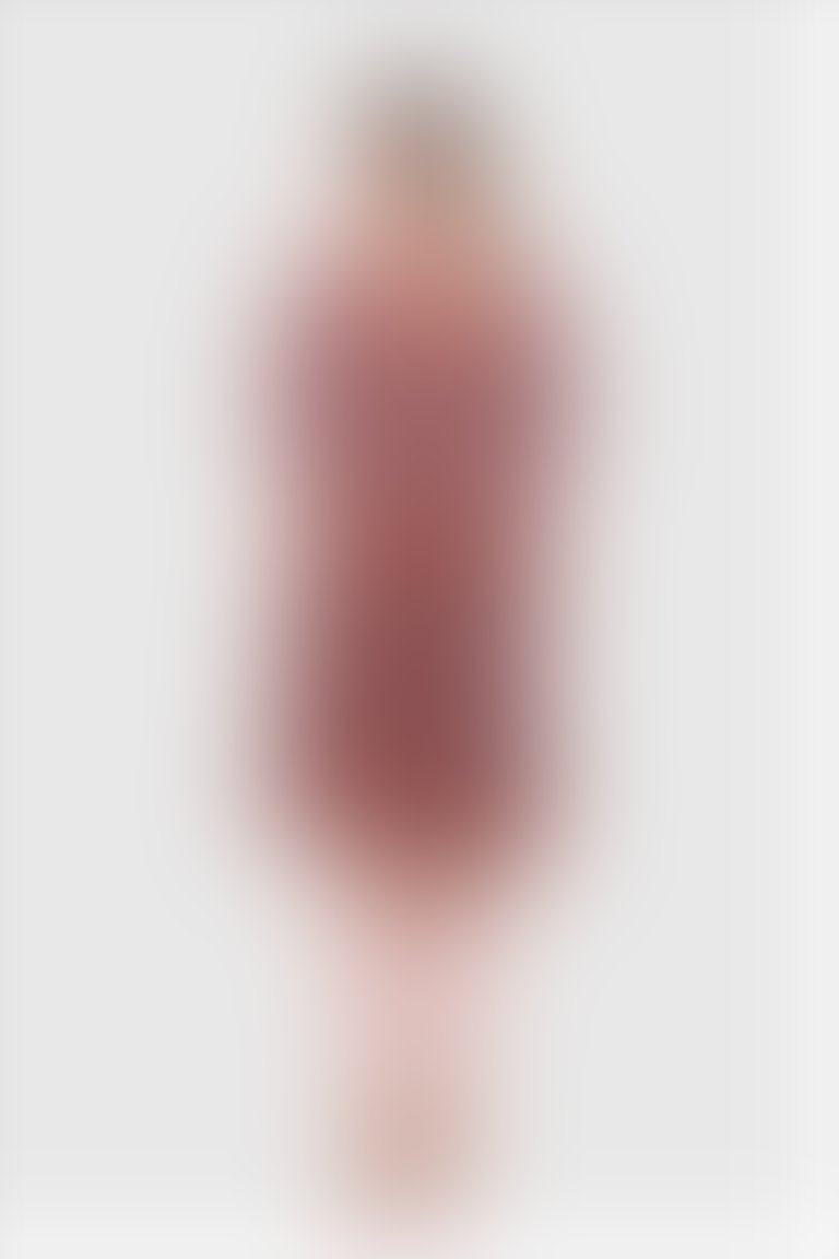 Şerit Detaylı Sırtı Açık Ekose Burgulu Turuncu-Pudra Elbise