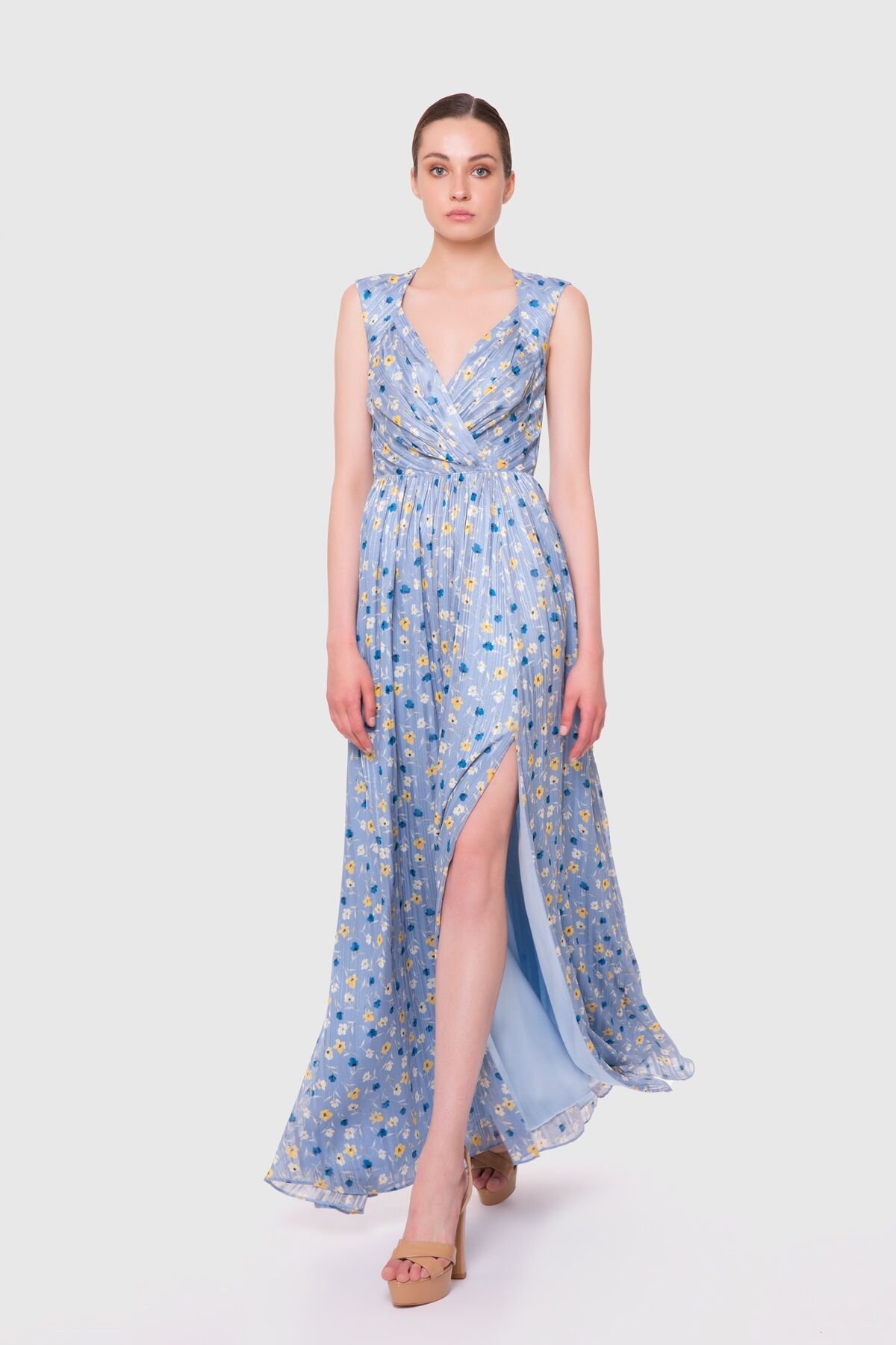 Backless Long Blue Chiffon Dress