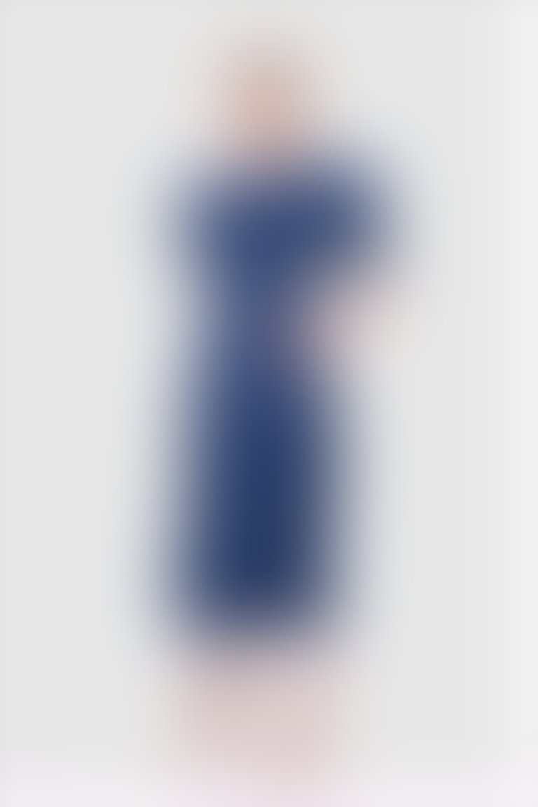 Ruffle Detailed Voluminous Sleeve Indigo Midi Dress 
