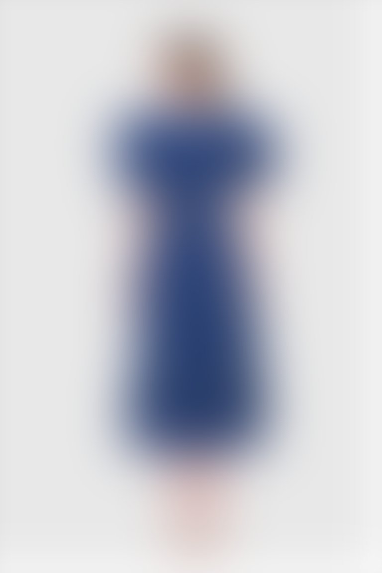 Fırfır Detaylı Hacimli Kol İndigo Midi Elbise