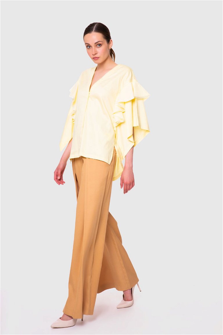  GIZIA - Pleated Wide Leg Camel Trousers