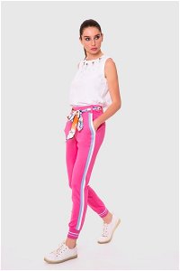 GIZIA SPORT - Kontrast Şerit Detaylı Desenli Kemerli Fuşya Pantolon