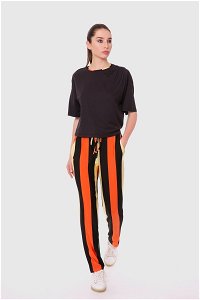 GIZIA - Patterned Jogger Orange-Black Trousers Blouse Set