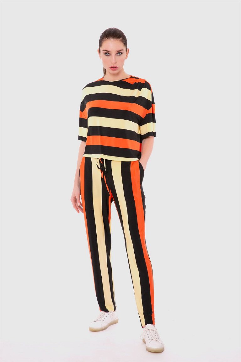 GIZIA - Patterned Jogger Orange Trousers Blouse Set