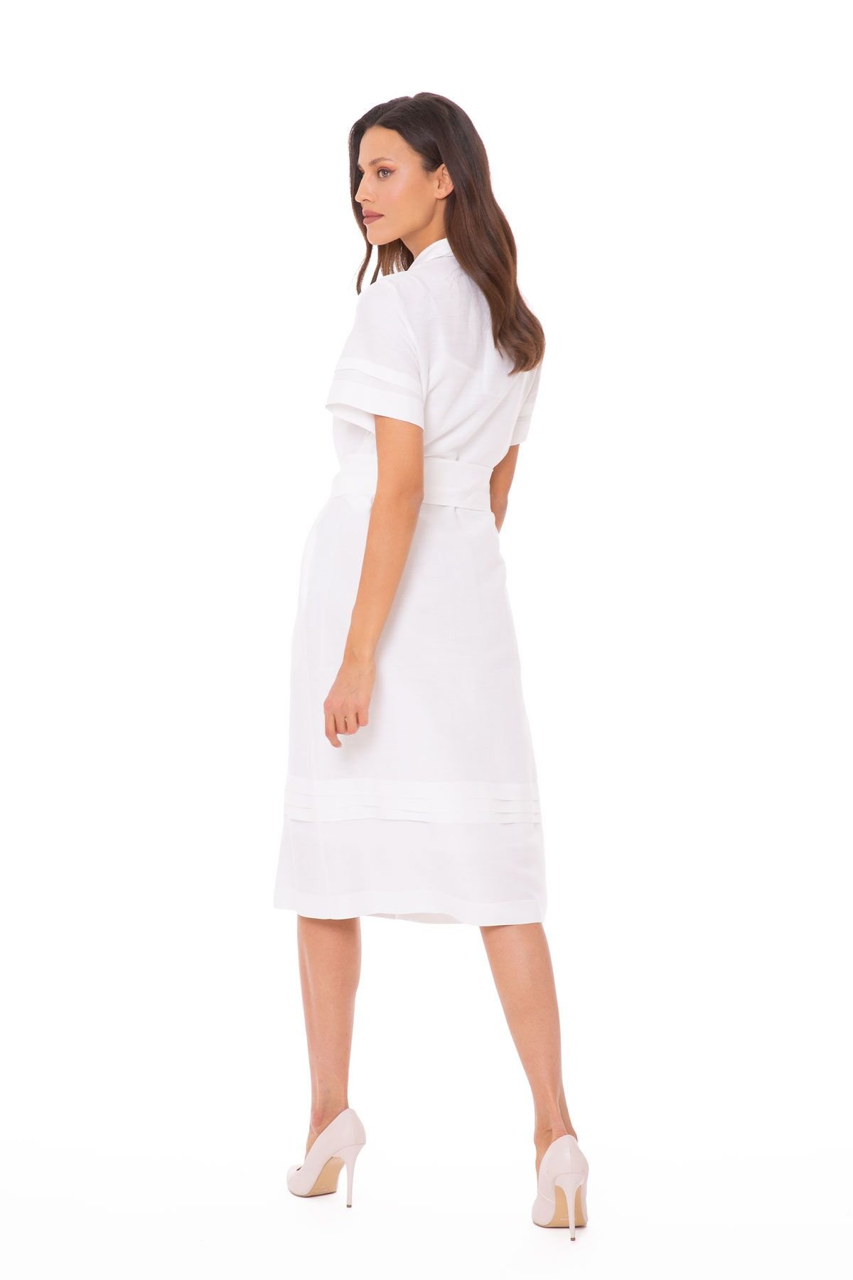 Belted Button Midi Dress