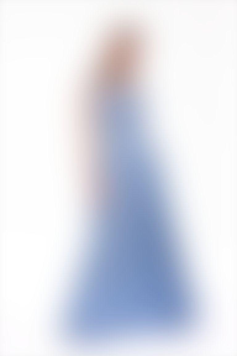 GIZIA - Sırtı Açık, Çiçek Baskılı Mavi Uzun Elbise