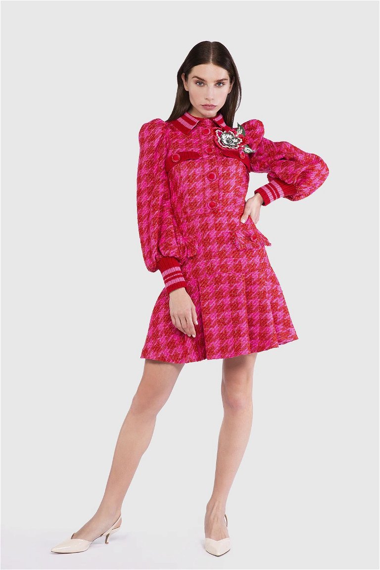  GIZIA - Knitwear Band And Decorative Brooch Detailed Pink Dress