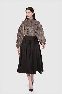 GIZIA - Leather Buckle Detailed Ruffle Brown Skirt