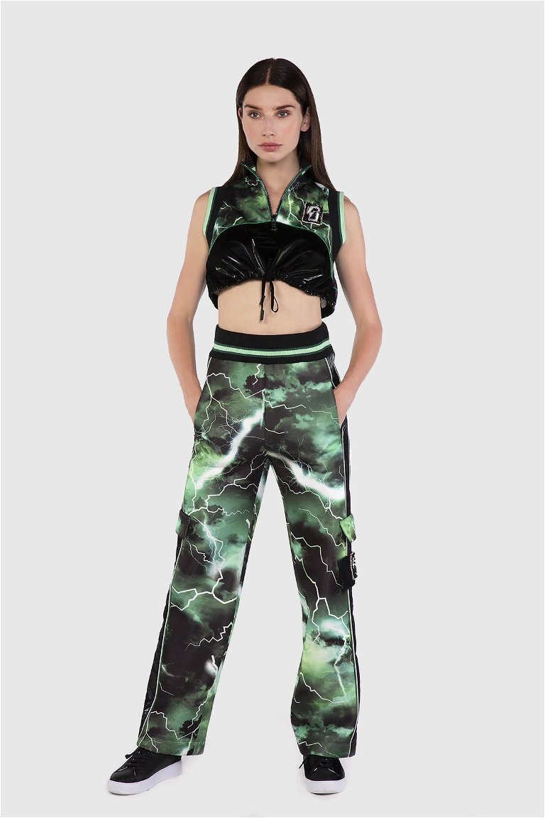 GIZIA SPORT - Nakış Ve Triko Kemer Detaylı Yüksek Bel Yeşil Pantolon