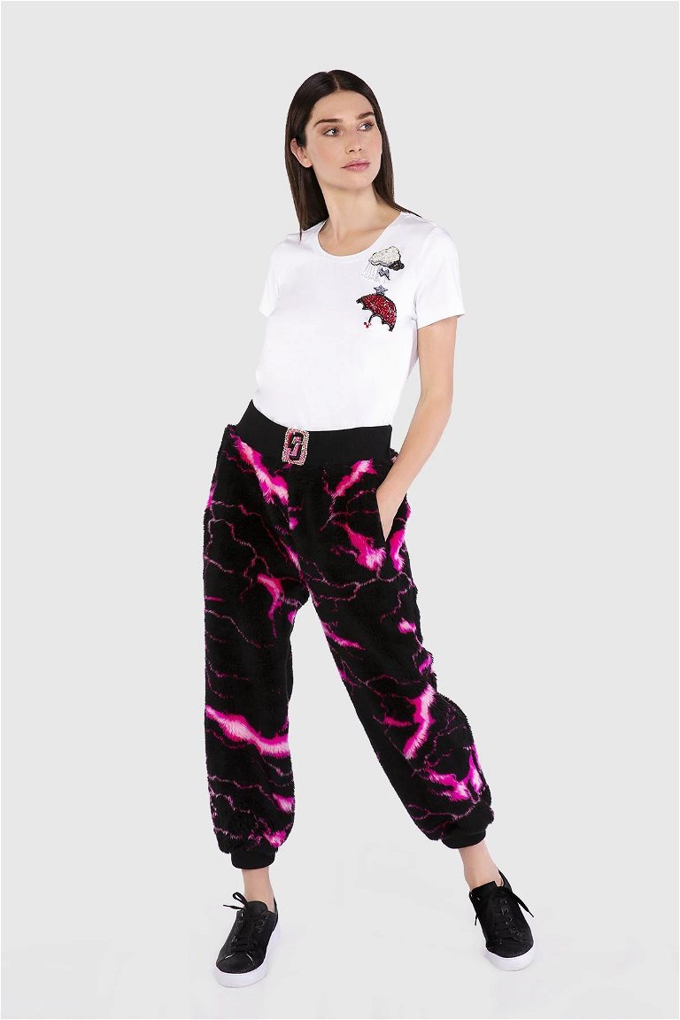 GIZIA SPORT - Patterned Plush Embroidery Detailed Pink Trousers