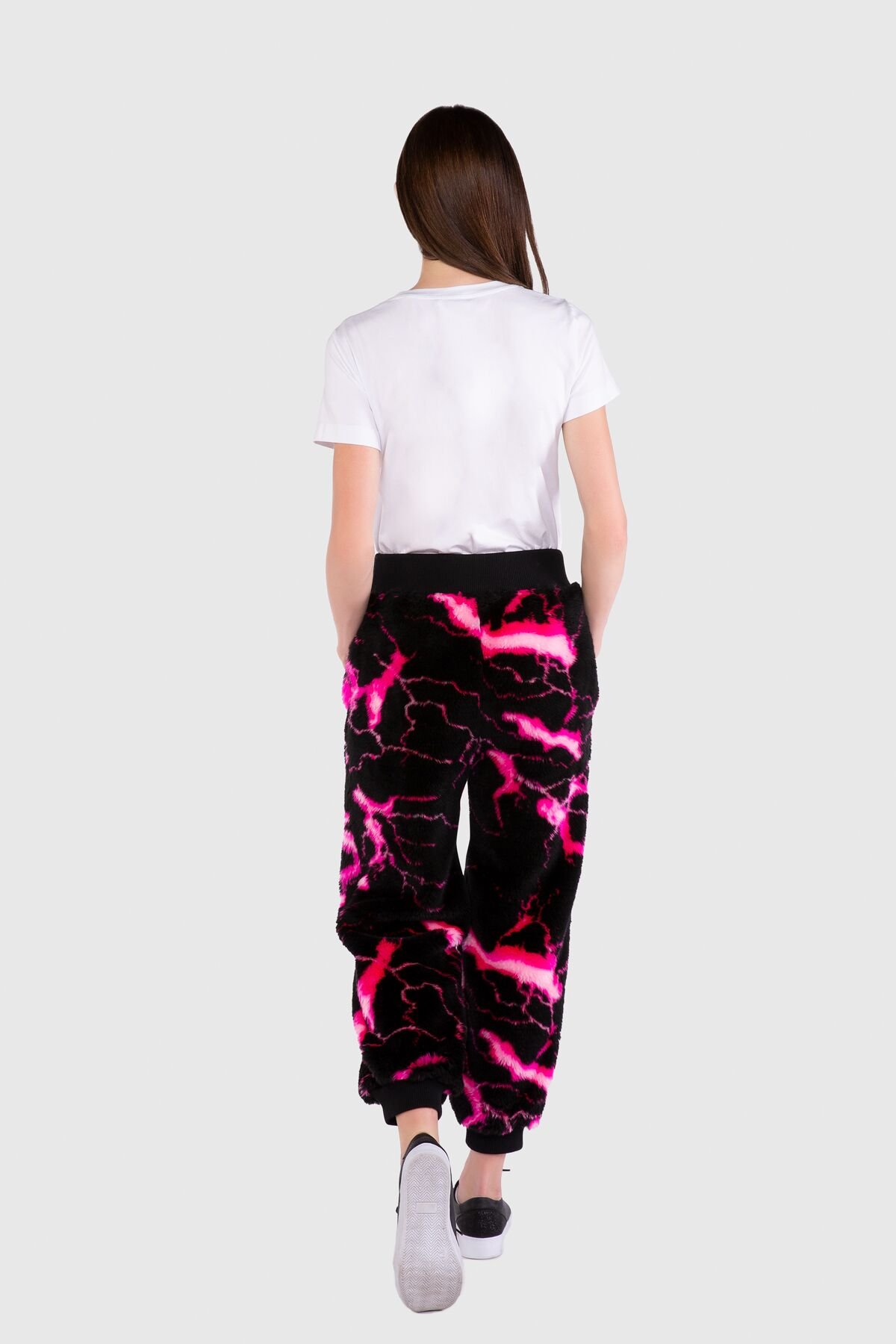 Desenli Peluş Nakış Detaylı Triko Bantlı Pembe Pantolon