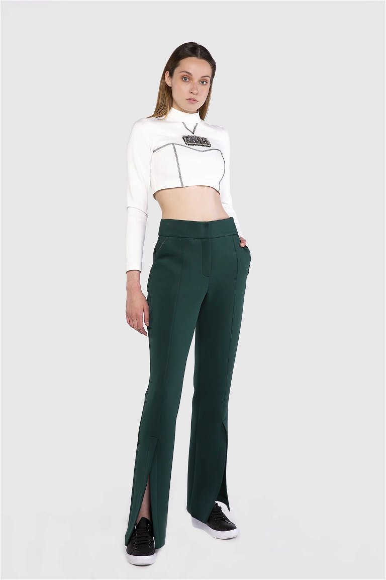 GIZIA SPORT - Slim Fit High Waist Green Trousers With Front Slit