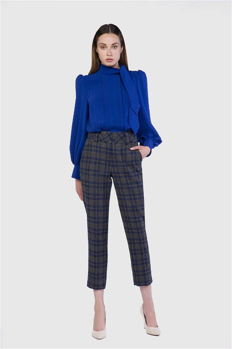 GIZIA - Plaid Wool Anthracite Carrot Trousers