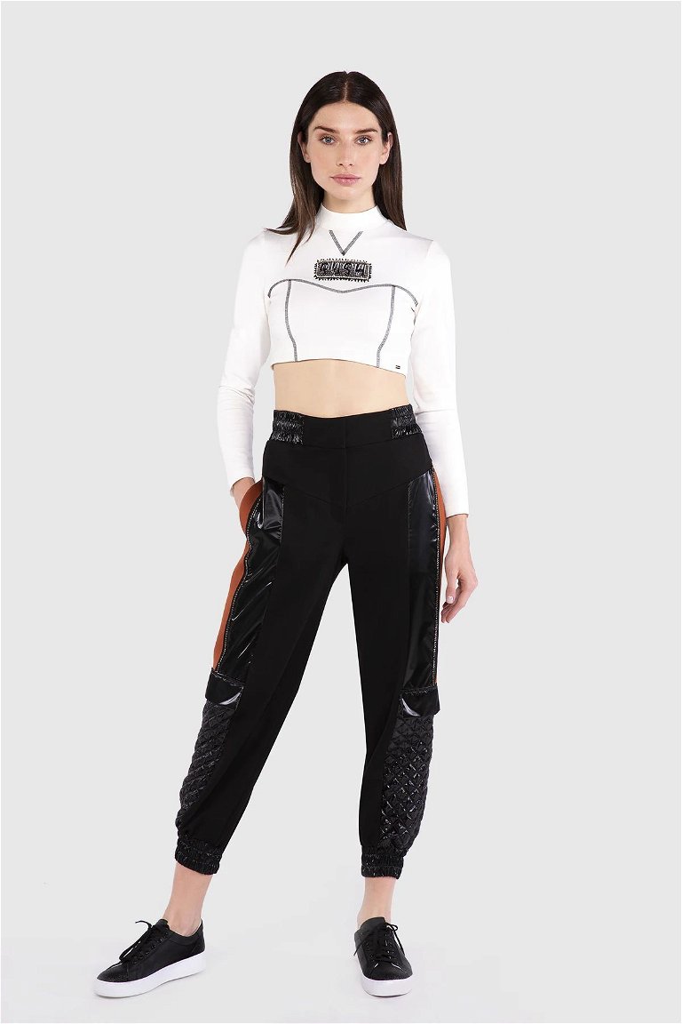 GIZIA SPORT - Side Pant Detailed High Waist Black Trousers