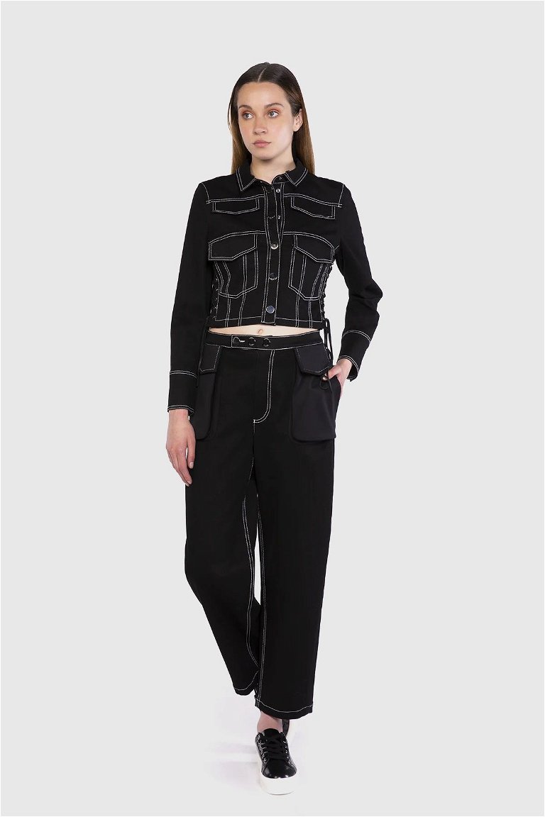 GIZIA - Scuba Pocket Detailed Contrast Stitching Witty Black Jean