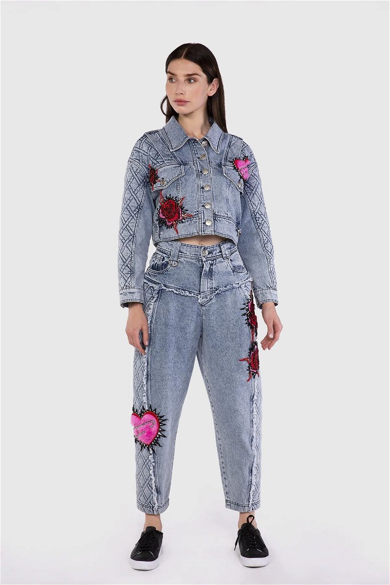 GIZIA - Blue Embroidery Detailed Slouchy Jeans