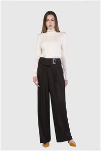GIZIA - Belt Detailed Pleated Straight Cut Black Trousers