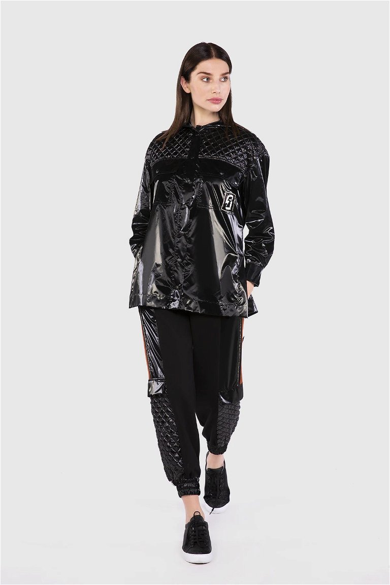 GIZIA SPORT - Nakış Detaylı Teknik Kumaş Siyah Ceket