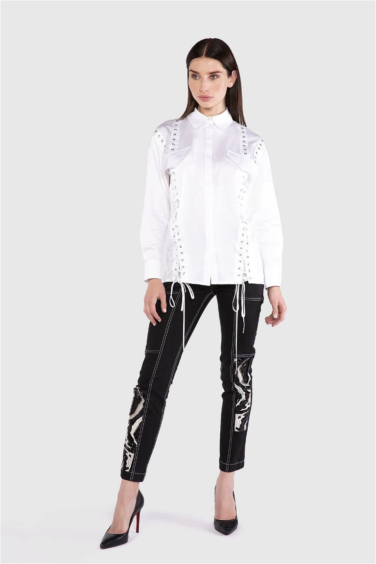 GIZIA - Lace Detailed Poplin White Shirt