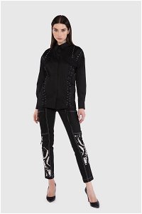 GIZIA - Lace Detailed Poplin Black Shirt