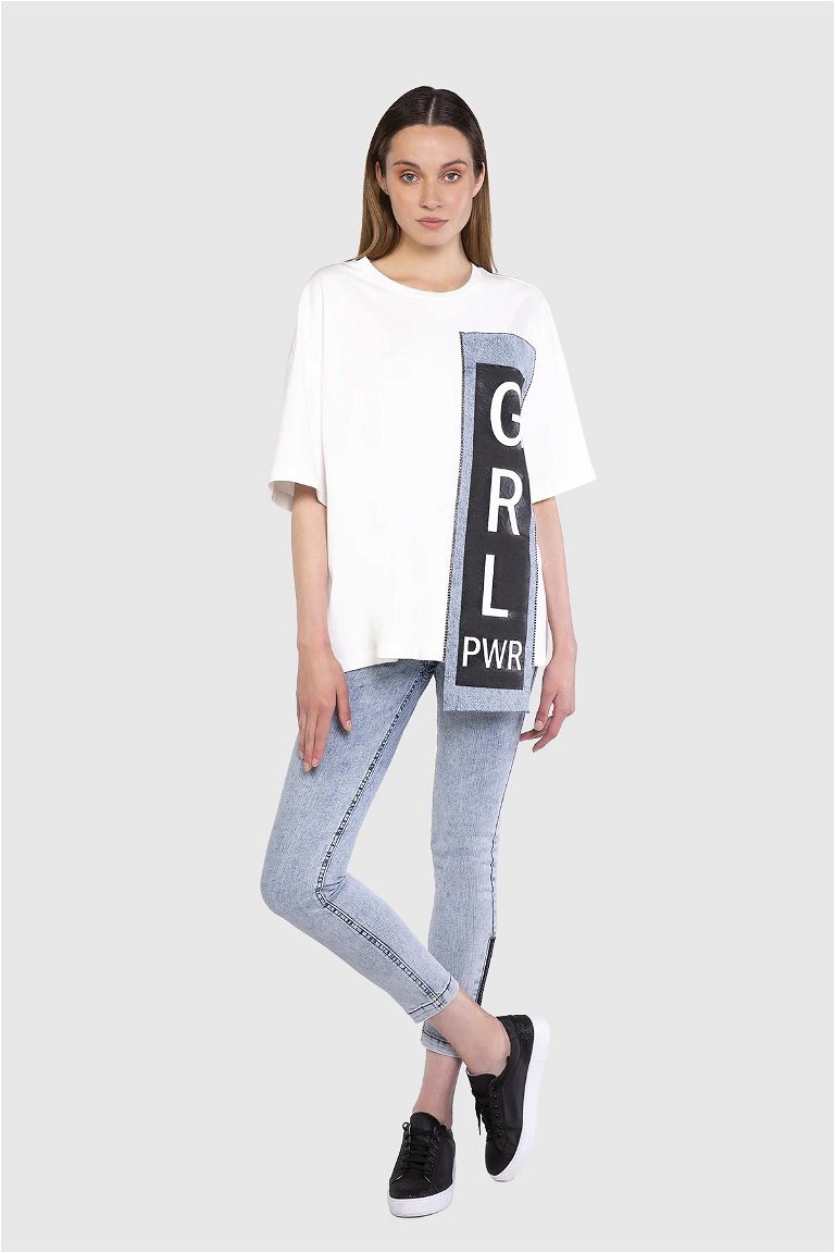 GIZIA - Jean Üzeri Yazı Baskı Ve Straz Taş İşlemeli T-shirt