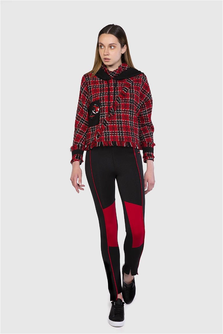 GIZIA SPORT - Checkered Tweed Fabric Detailed Red Sweat