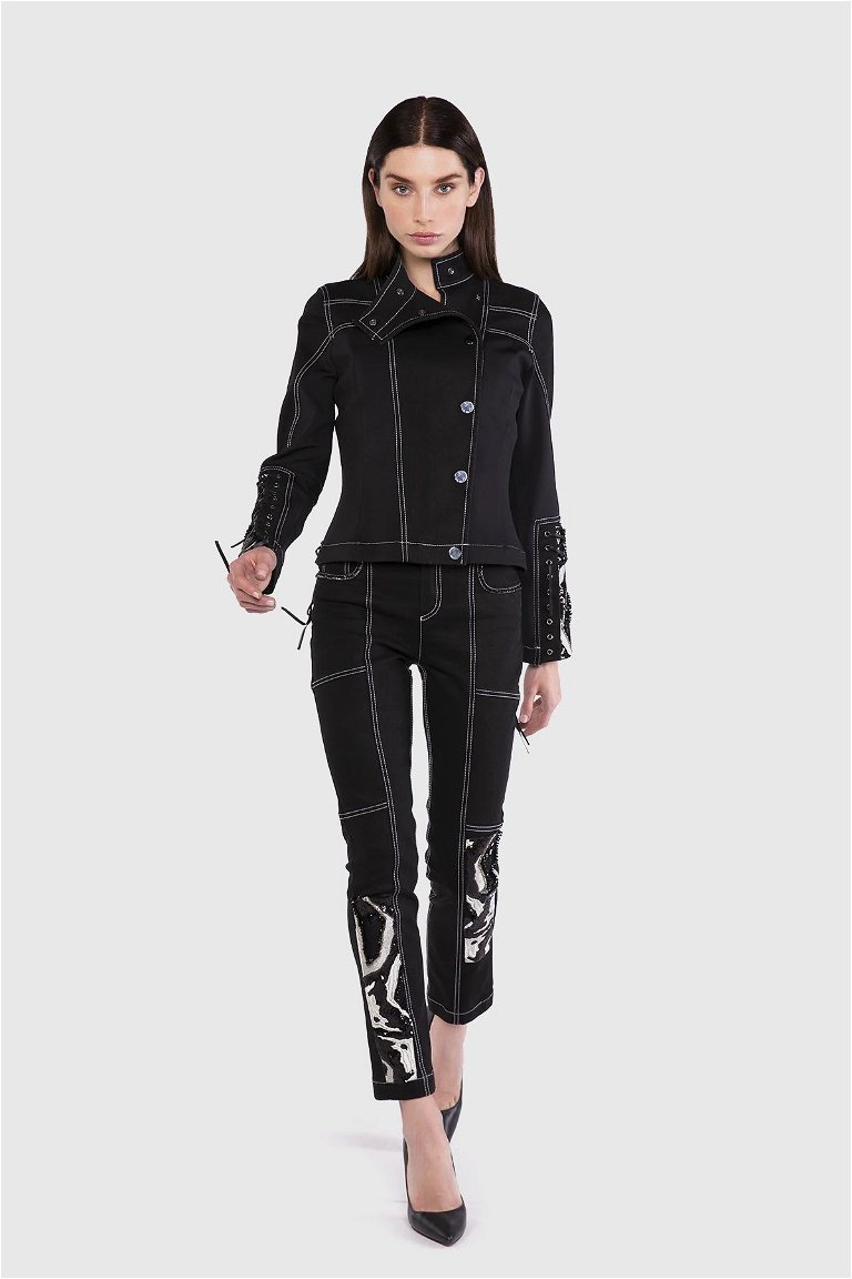  GIZIA - With Embroidery Detail On The Sleeves Black Jean Coat
