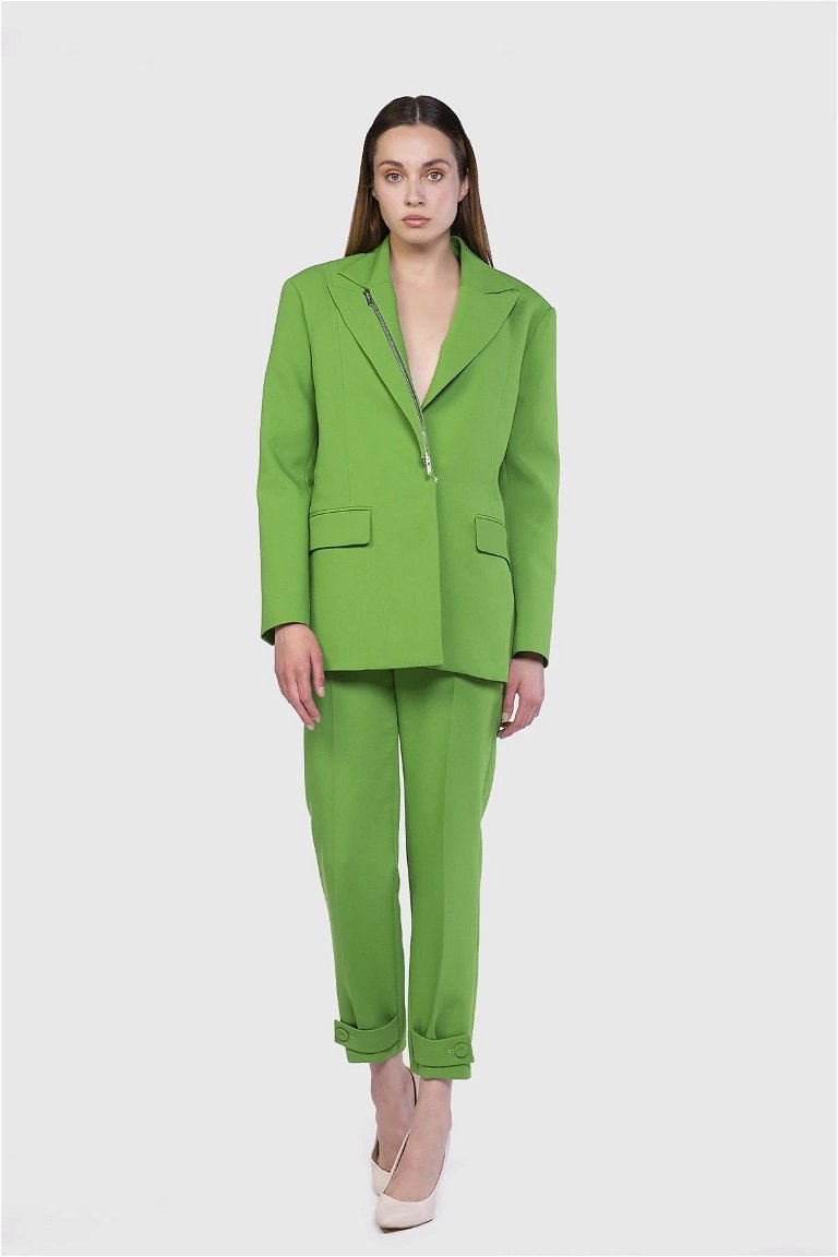  GIZIA - Yakası Fermuar Detaylı Oversize Form Yeşil Ceket